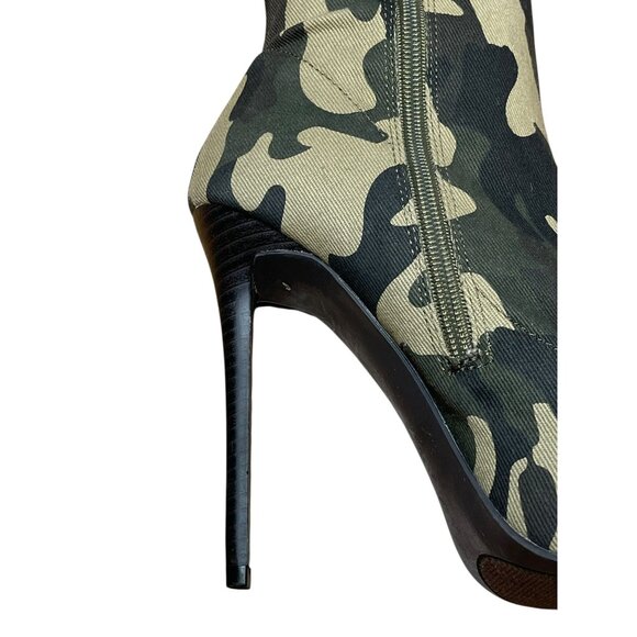 Shoedazzle Camo Thigh-High Stiletto Boots Size 8 With Peep Toe & Distressed Ripp - Picture 14 of 16